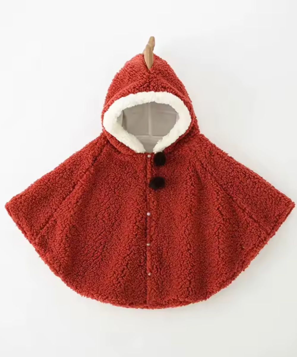 Poncho bébé Planète Poncho en polaire rouge avec capuche doublée blanche