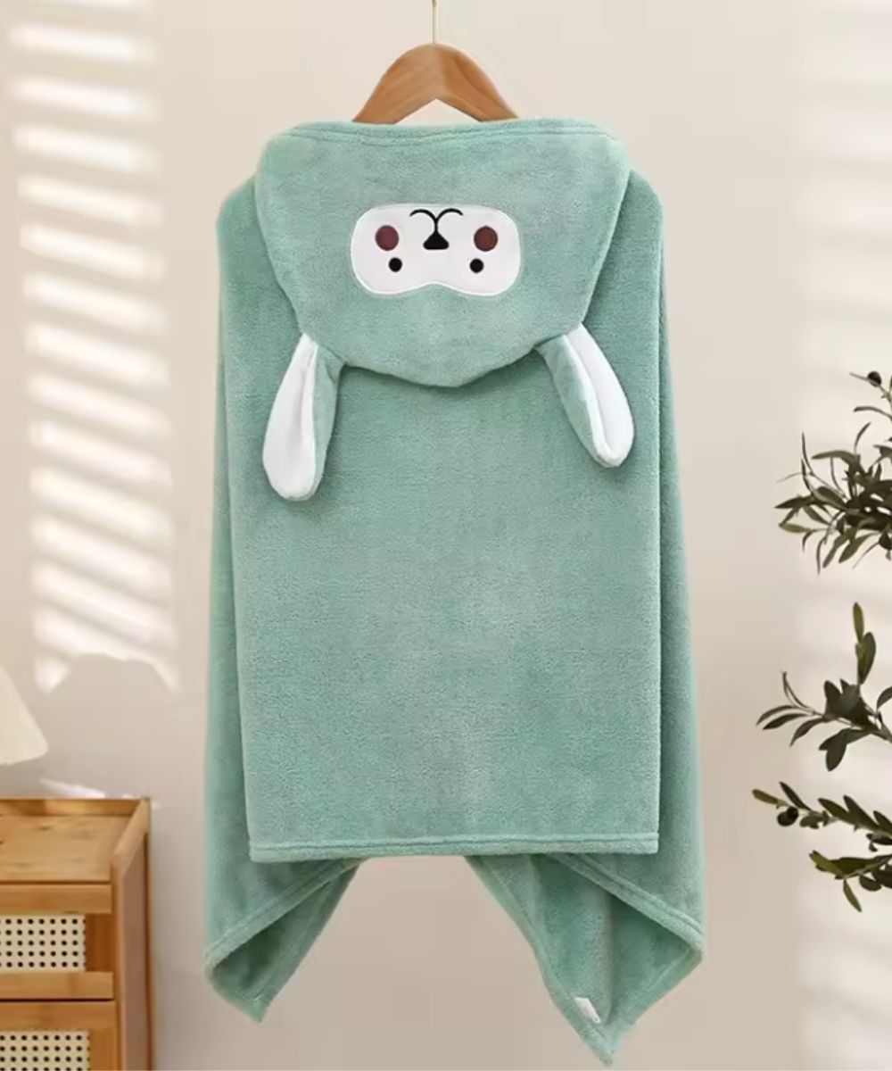 Poncho de bain pour bébé couleur vert menthe avec capuche style lapin Planète Poncho