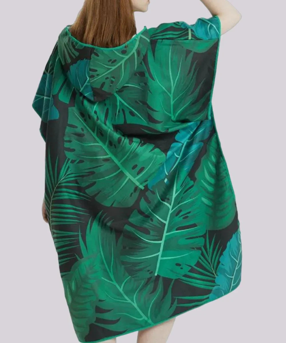Poncho de surf à capuche motif feuilles vertes, idéal plage ou après surf