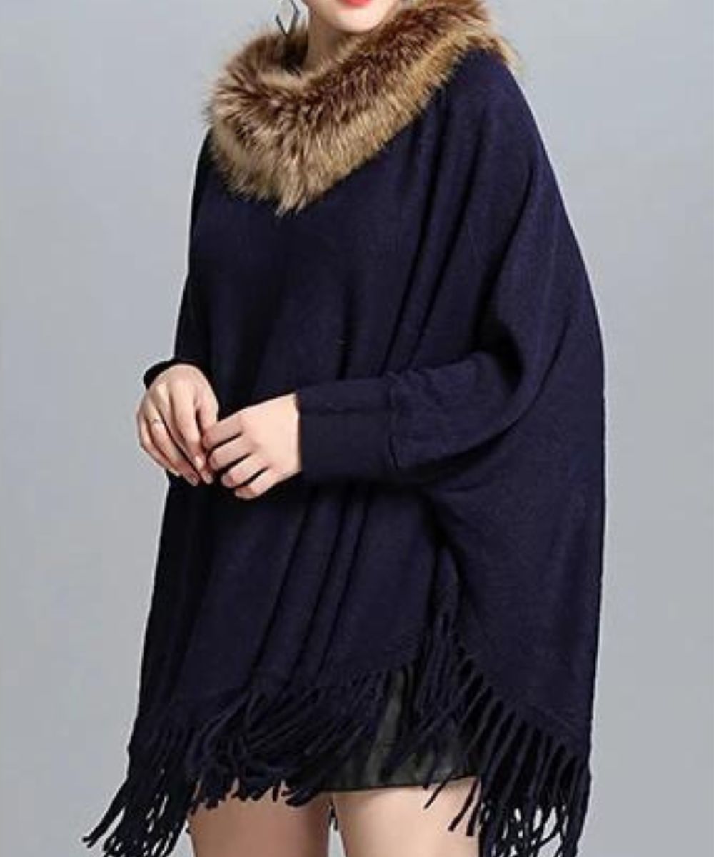 Poncho Femme Bleu Marine - Planète Poncho