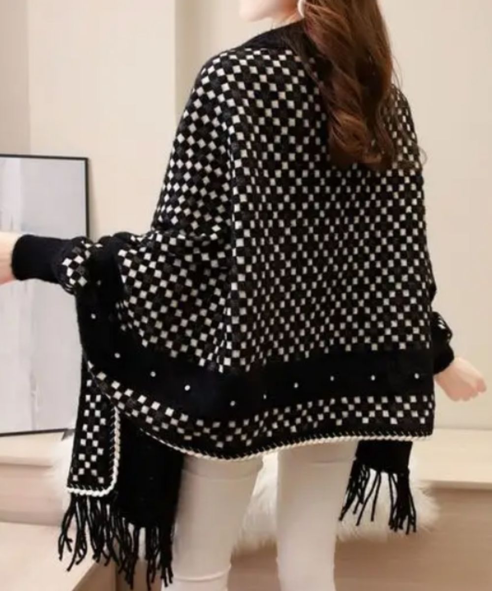 Poncho Laine Noir Femme - Planète Poncho
