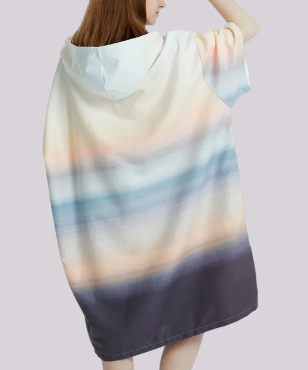 Poncho de plage à capuche femme, couleurs dégradées pastel, style surf tendance