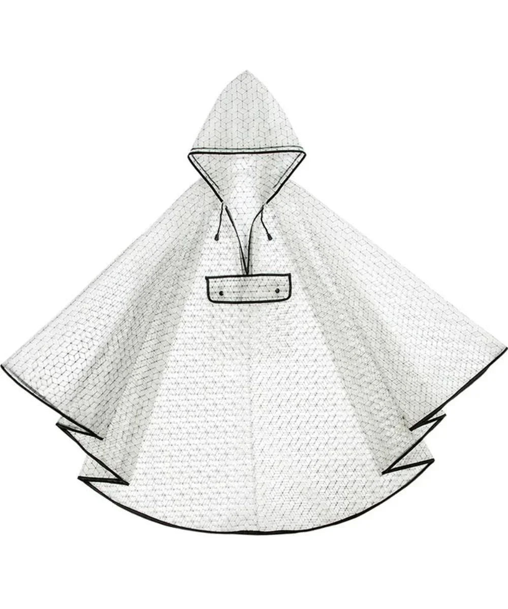 Poncho de pluie transparent homme, capuche et motif hexagonal, liseré noir