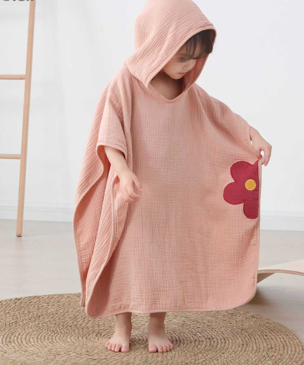 Poncho Bain Fille Rose - Planète Poncho