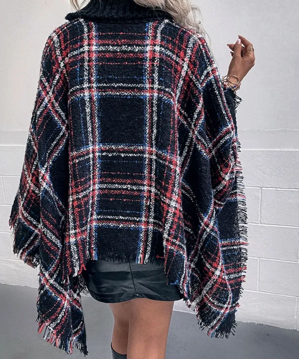 Poncho Bleu Marine à Carreaux - Planète Poncho