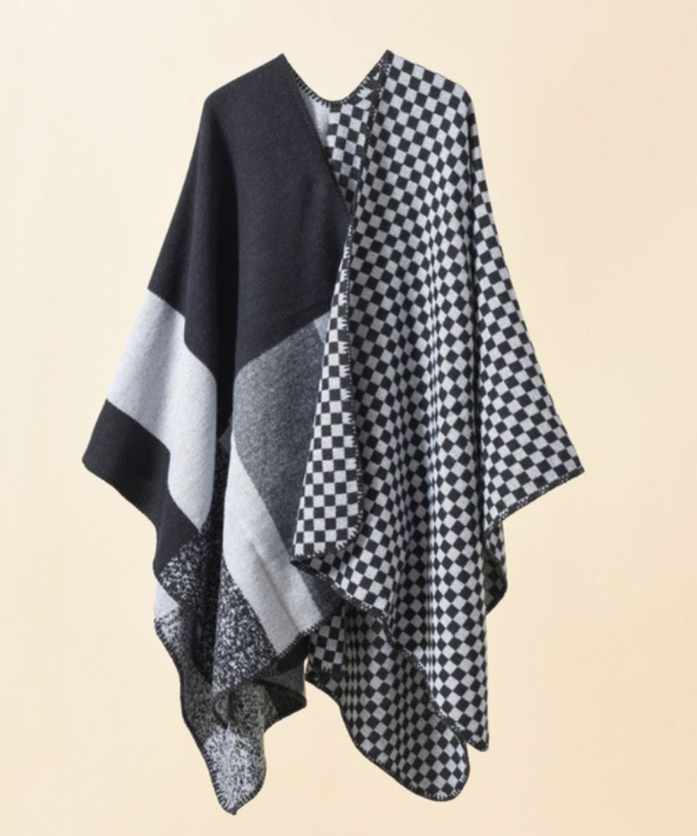 Poncho Carreaux Noir Et Blanc - Planète Poncho