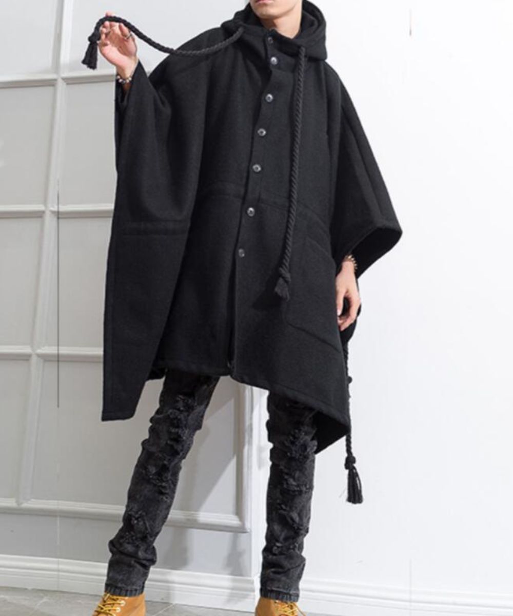 Poncho Long Noir Homme - Planète Poncho