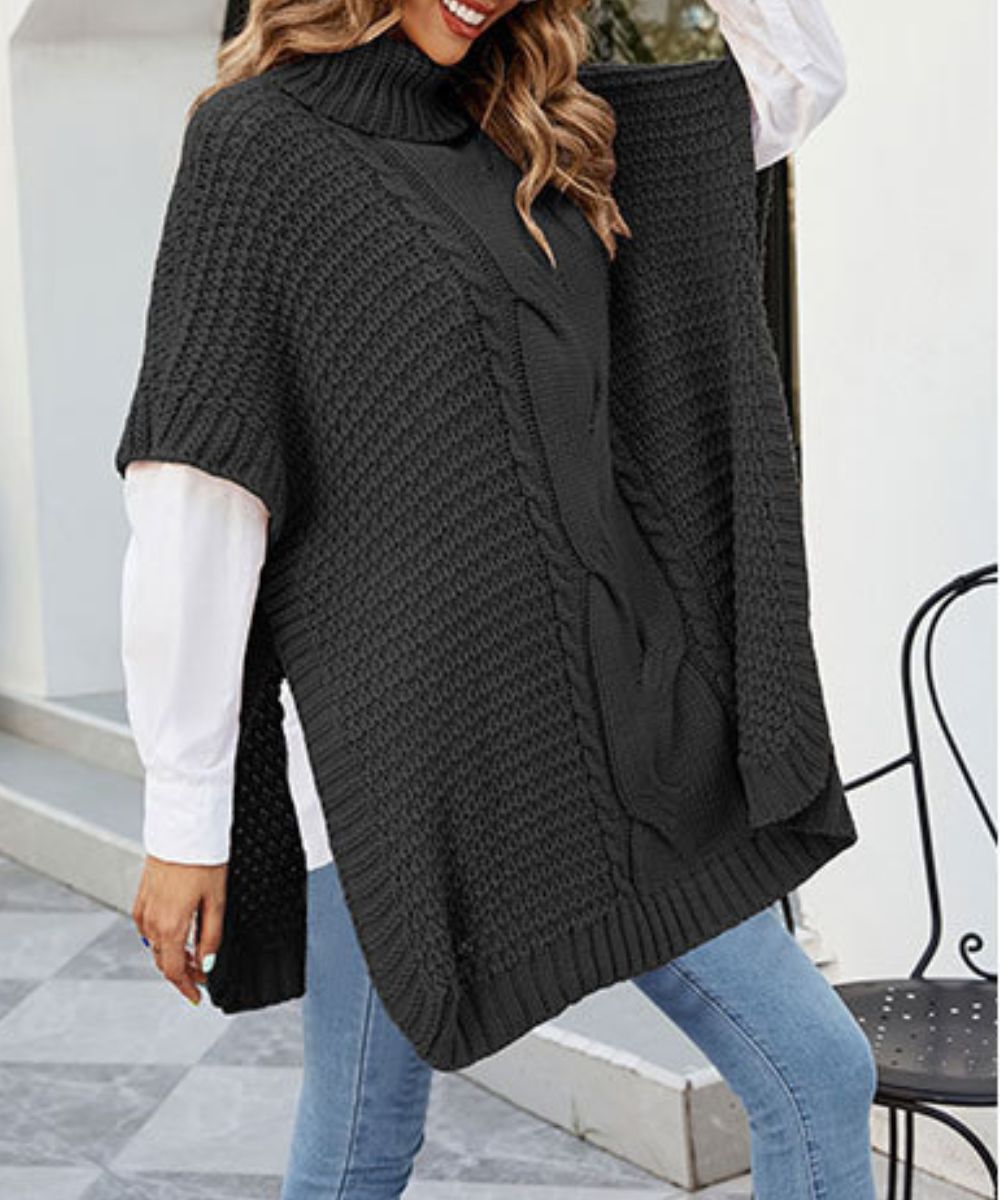 Poncho Pull Noir Femme - Planète Poncho