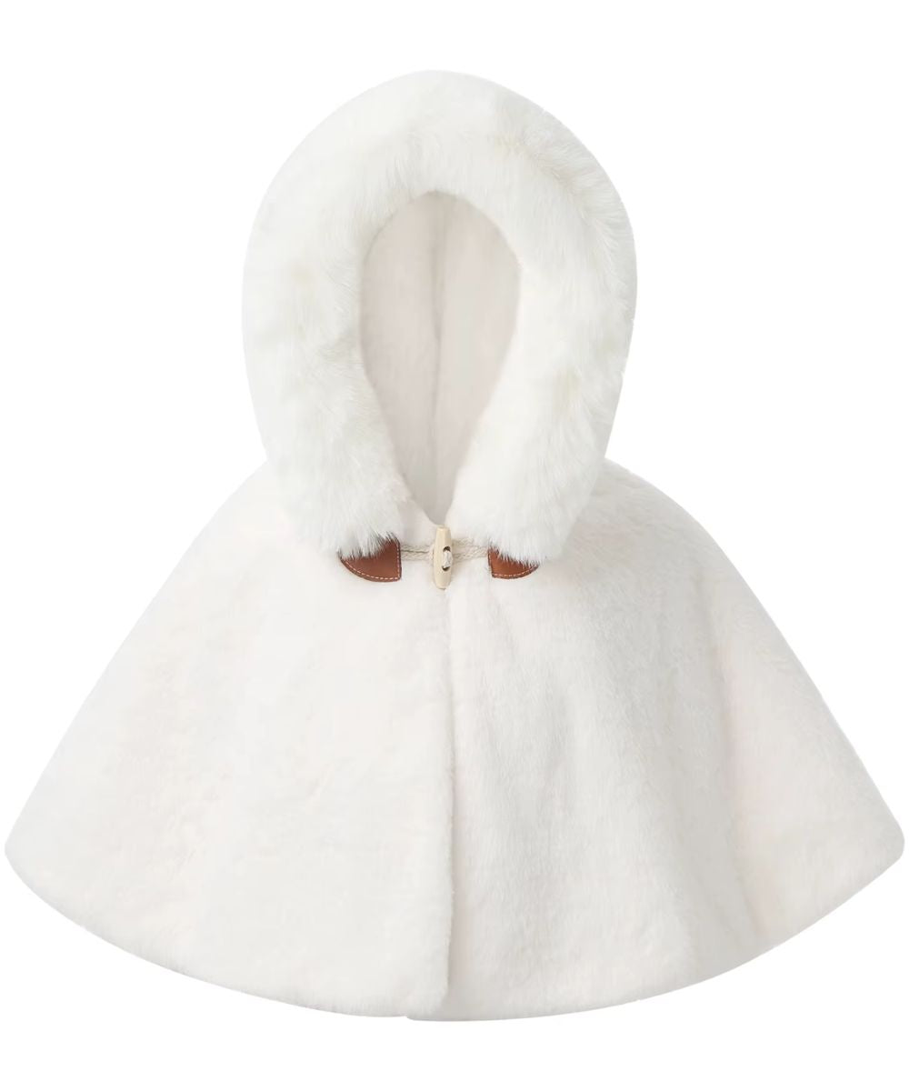 Poncho bébé d'extérieur en fausse fourrure blanche avec capuche, marque Planète Poncho
