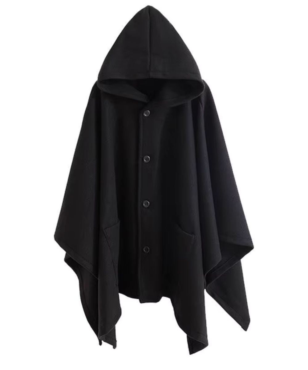 Poncho Long Noir à Boutons Homme