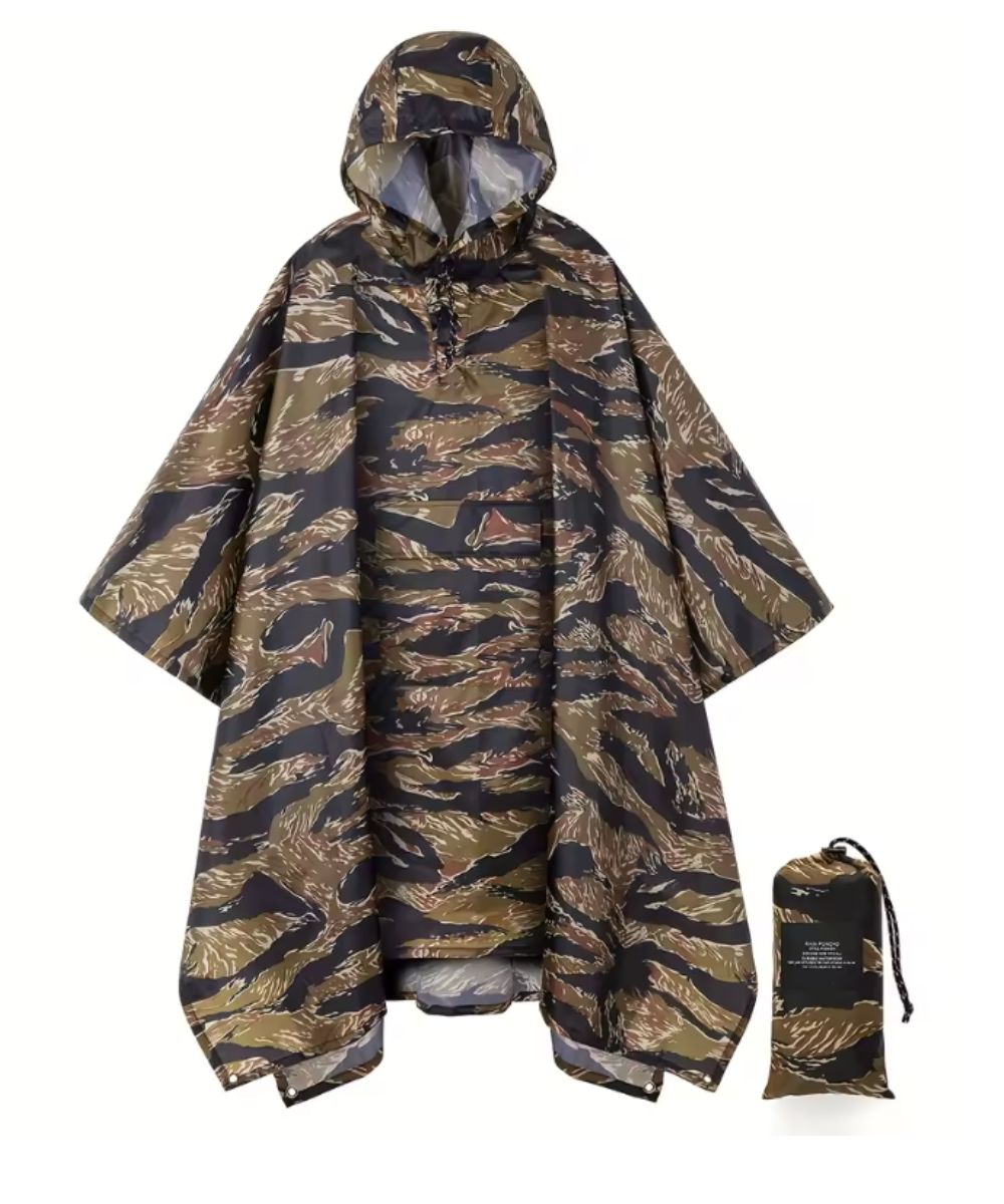 Poncho de pluie tactique Planète Poncho avec motif camouflage tigre et sac de rangement