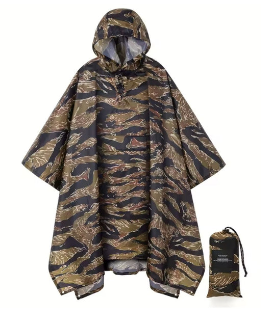 Poncho de pluie tactique Planète Poncho avec motif camouflage tigre et sac de rangement