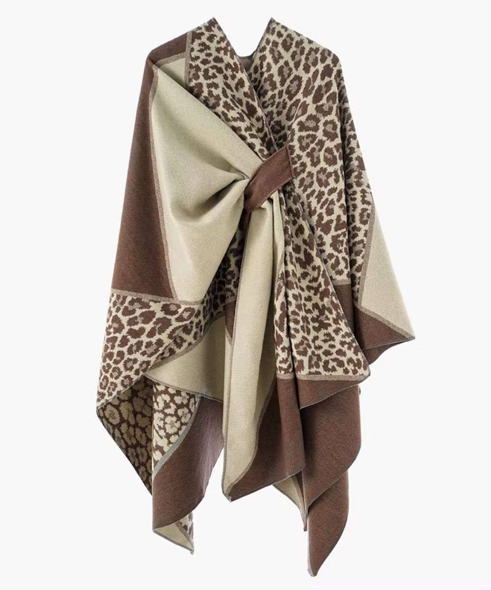 Poncho Femme Léopard Coupe Longue