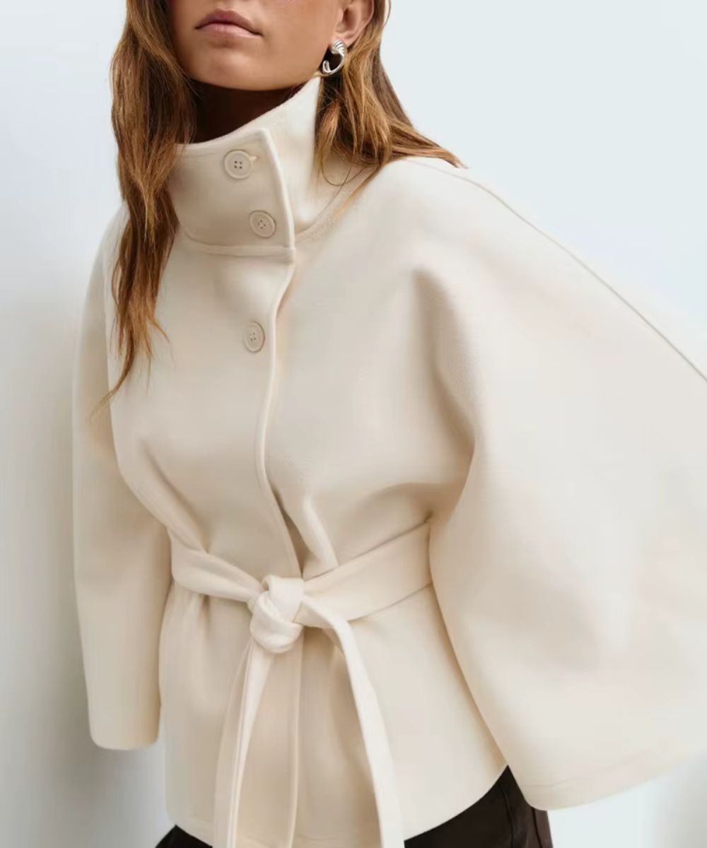 Poncho Femme Ceinturé à Col Montant