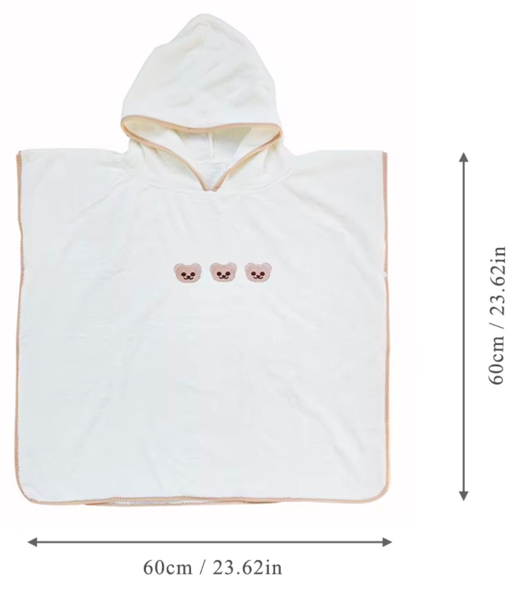 Poncho bébé blanc à capuche Planète Poncho avec trois petits motifs d'oursons
