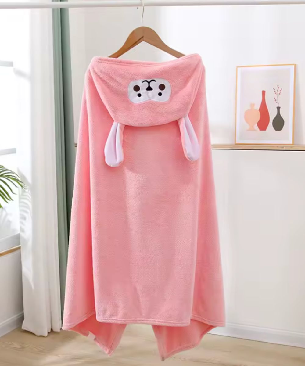 Poncho de bain pour bébé rose style lapin avec capuche et oreilles, Planète Poncho
