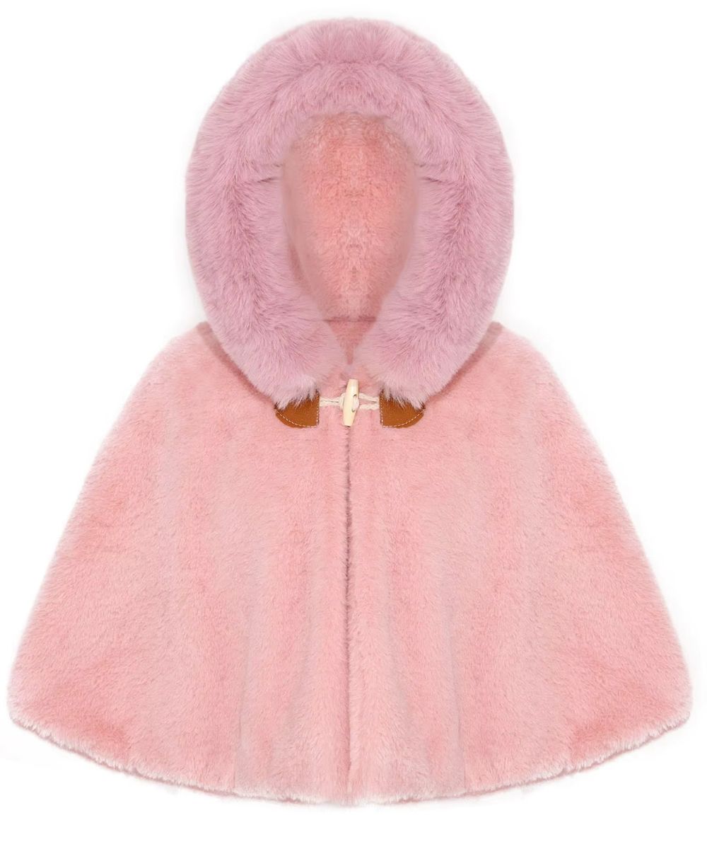 Poncho bébé d'extérieur en fausse fourrure rose avec capuche, marque Planète Poncho