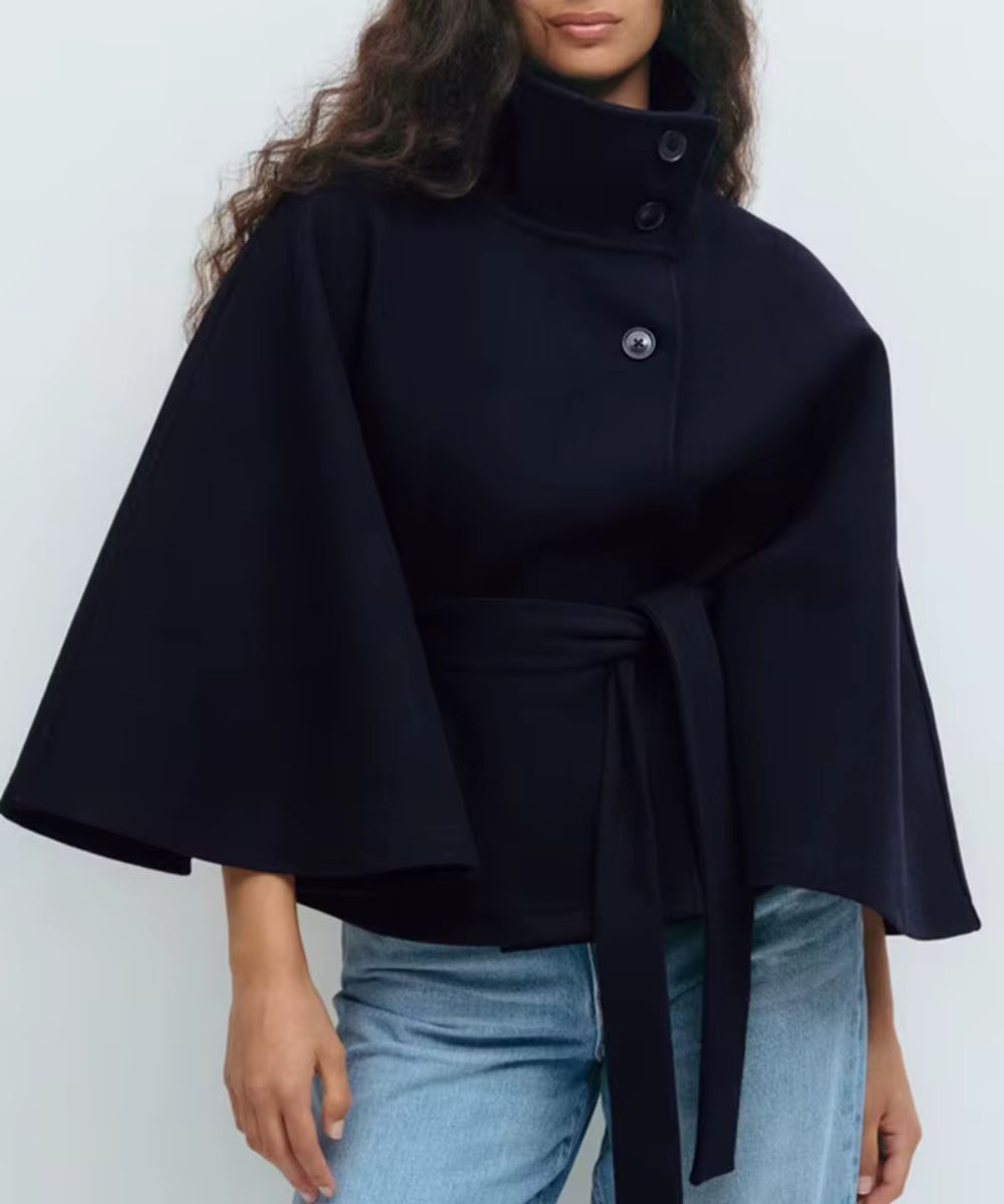 Poncho Femme Ceinturé à Col Montant