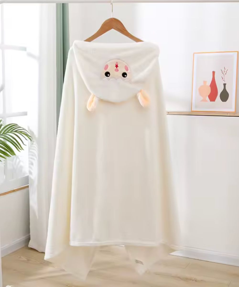 Poncho de bain pour bébé blanc style lapin avec capuche et oreilles, marque Planète Poncho