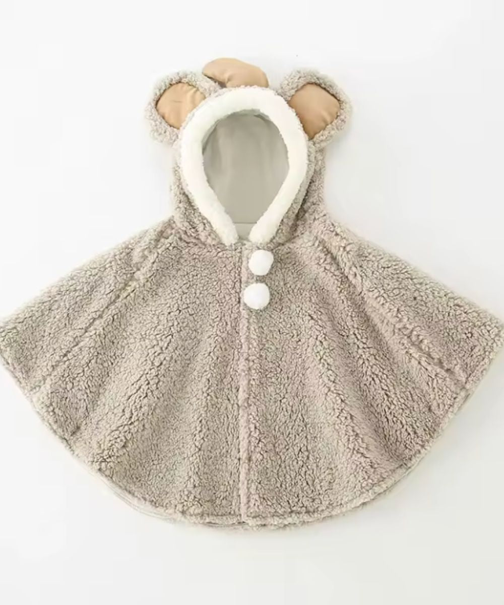 Poncho bébé Planète Poncho en polaire beige avec capuche oreilles d'ours
