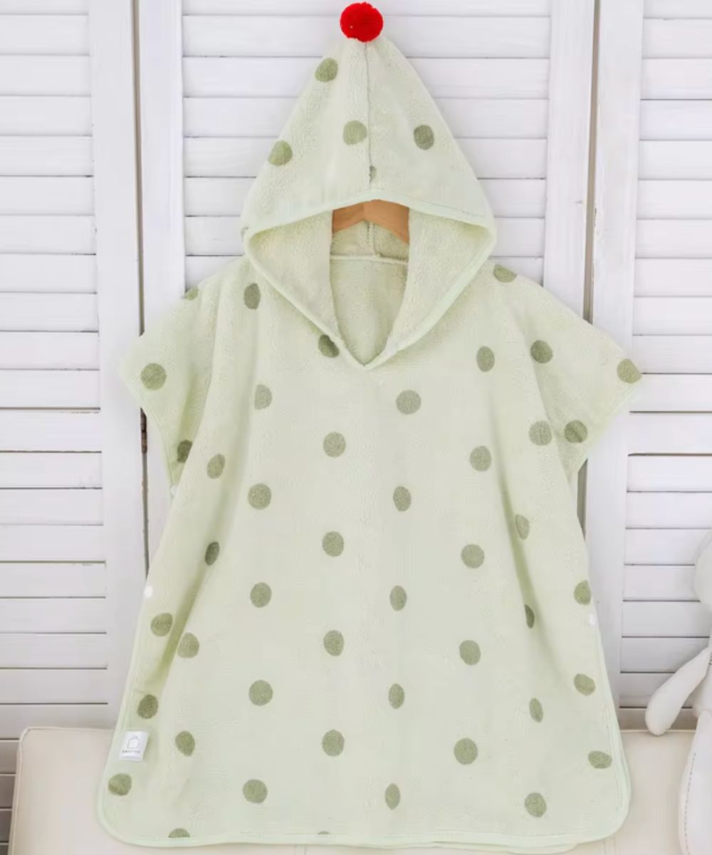 Poncho de bain bébé vert pâle à pois avec capuche Planète Poncho