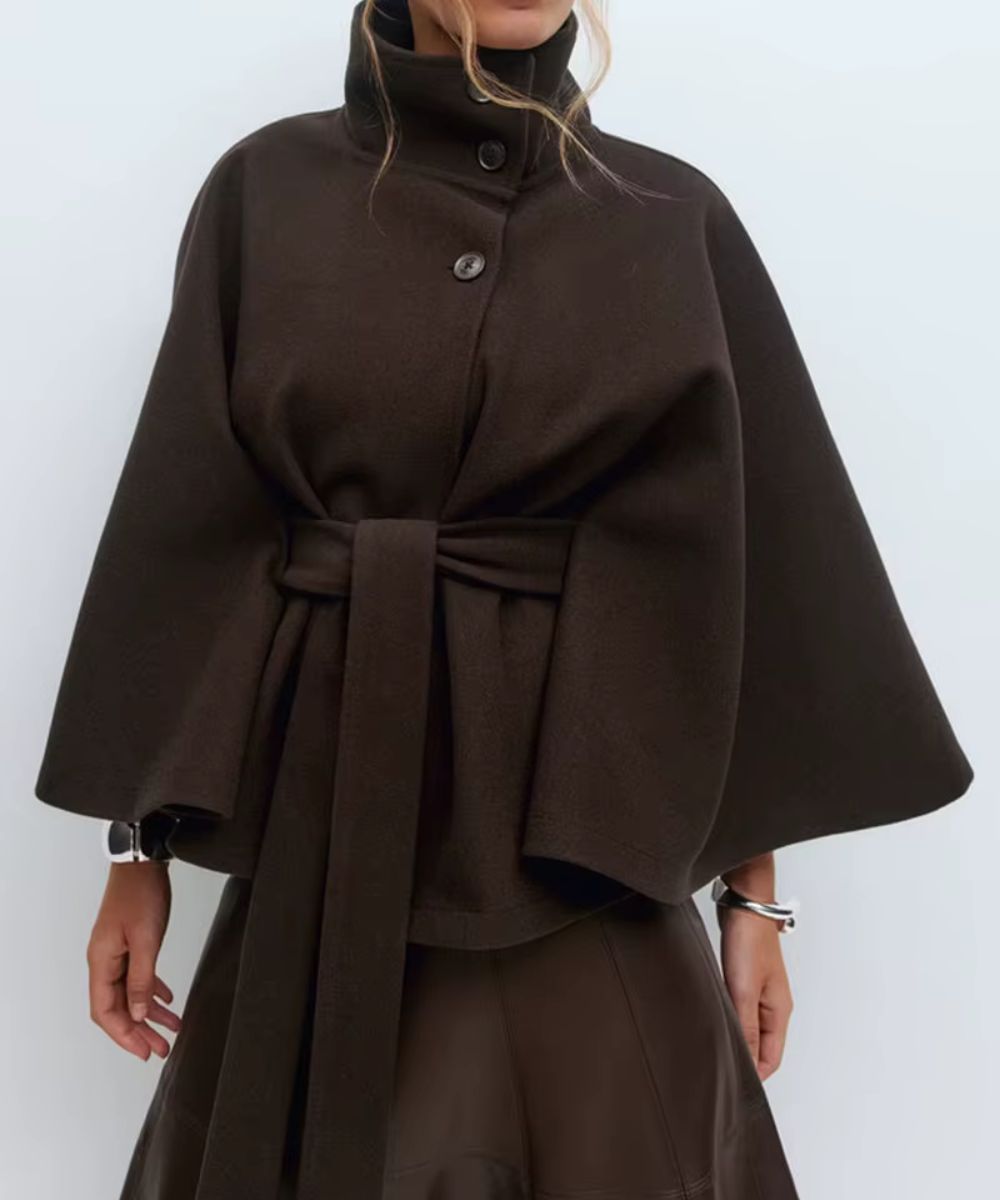 Poncho Femme Ceinturé à Col Montant