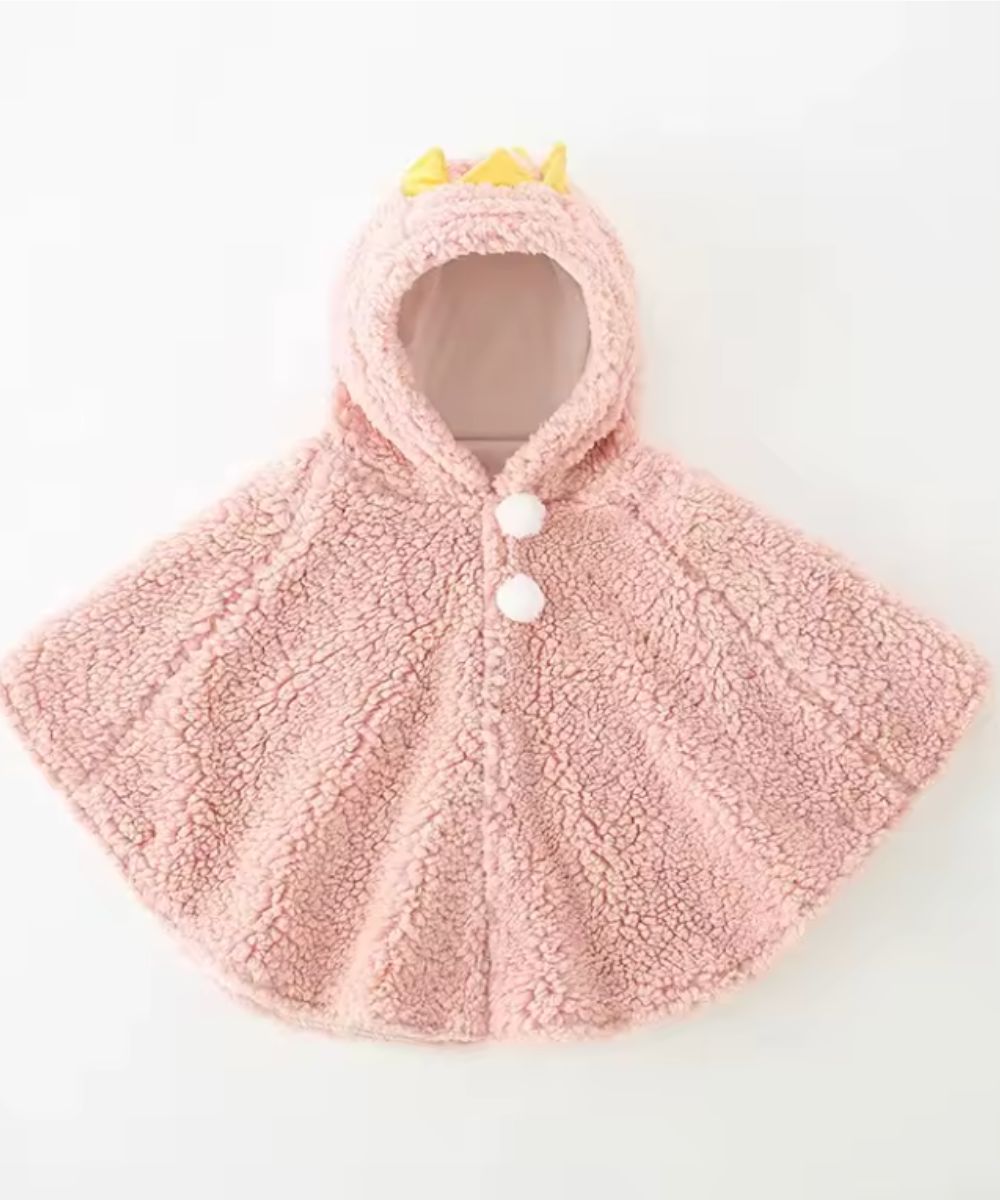Poncho bébé rose douillet avec capuche et petits boutons Planète Poncho