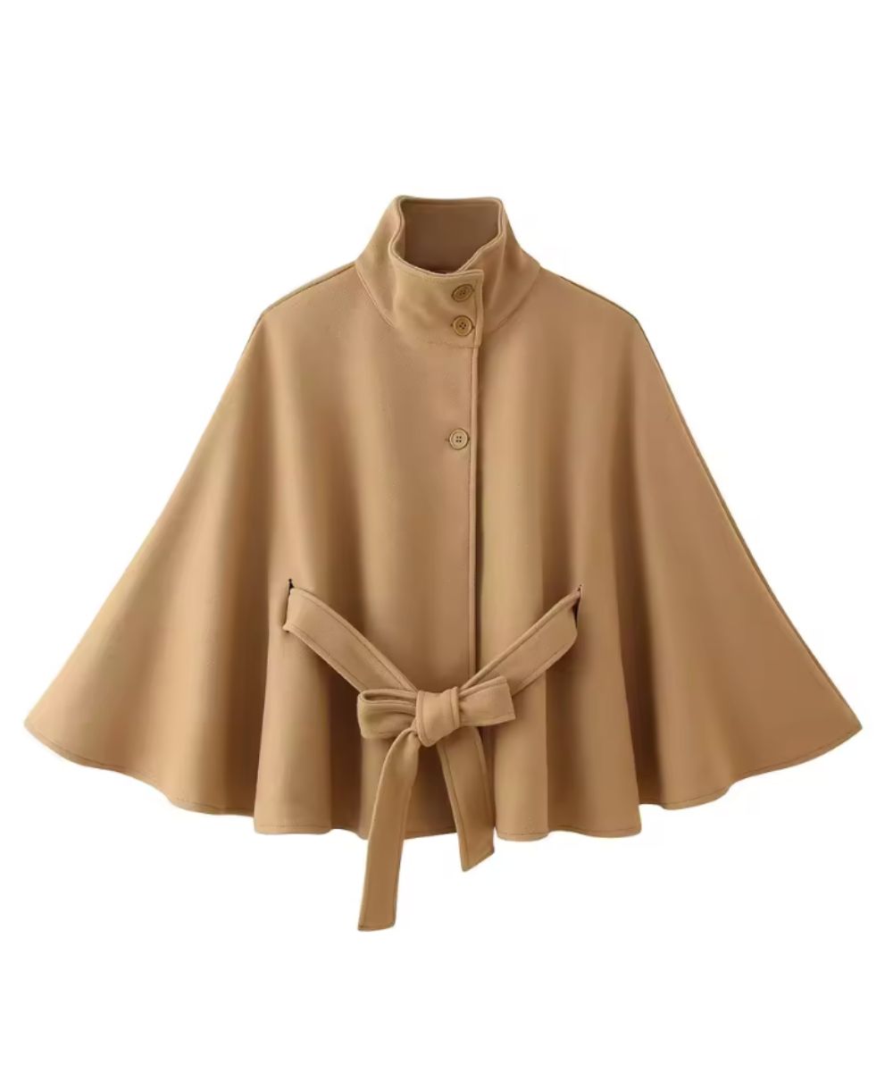 Poncho Femme Ceinturé à Col Montant