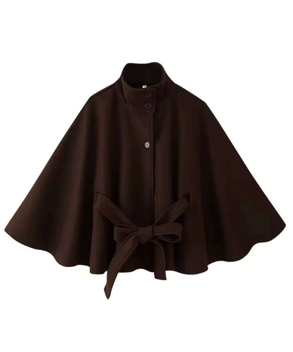 Poncho Femme Ceinturé à Col Montant