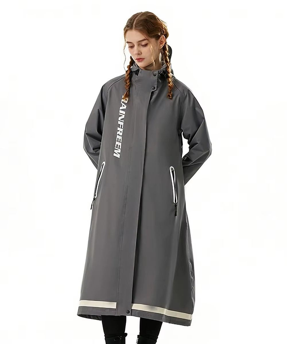 Poncho imperméable gris avec logo, idéal pour l'été ou l'hiver, élégant et pratique