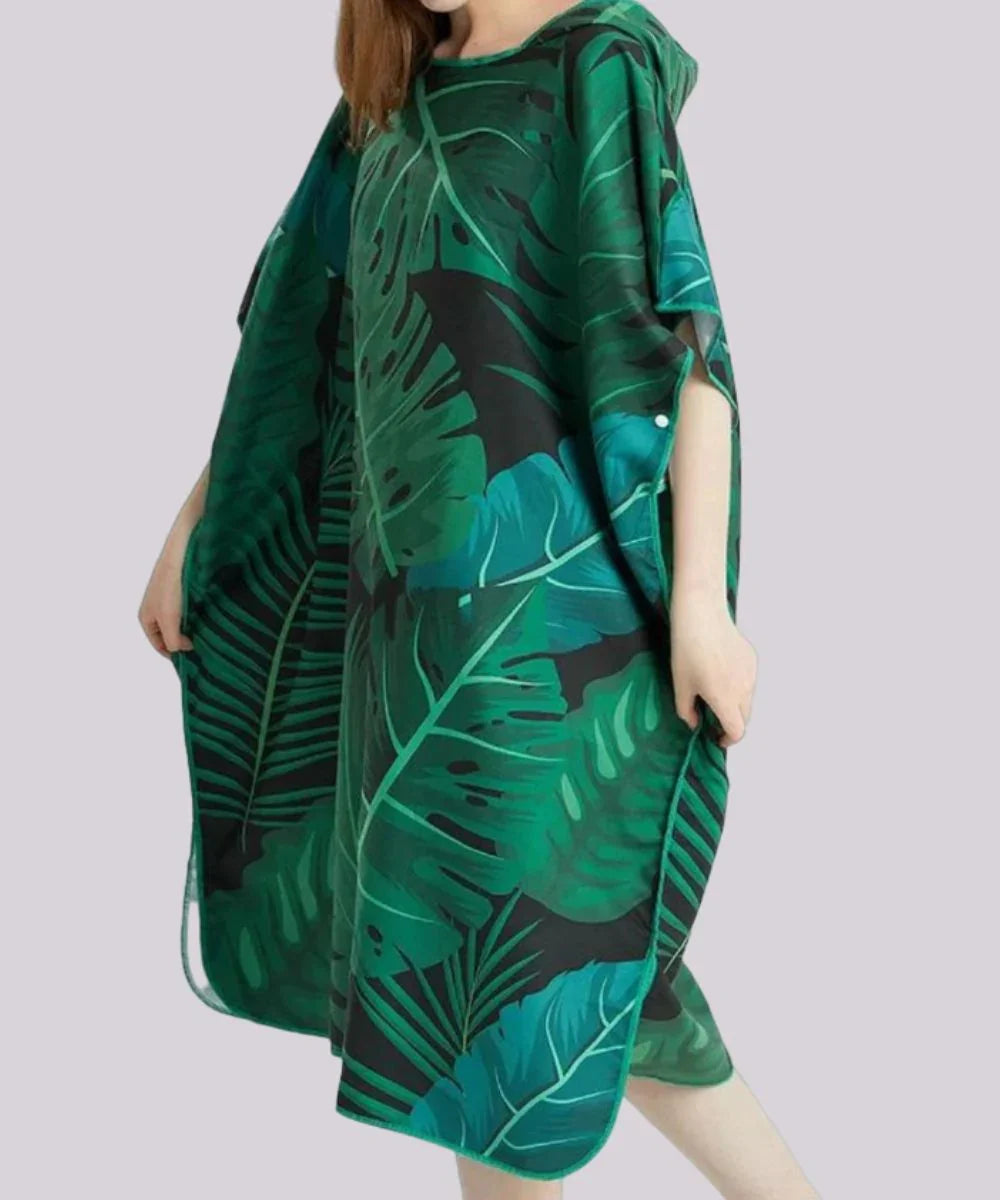Poncho de surf à capuche motif feuilles vertes pour adulte, style décontracté