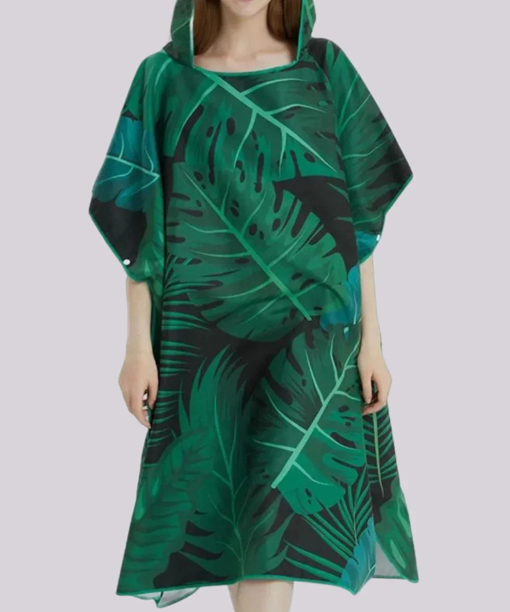 Poncho imperméable vert à feuilles tropicales, idéal pour été ou hiver