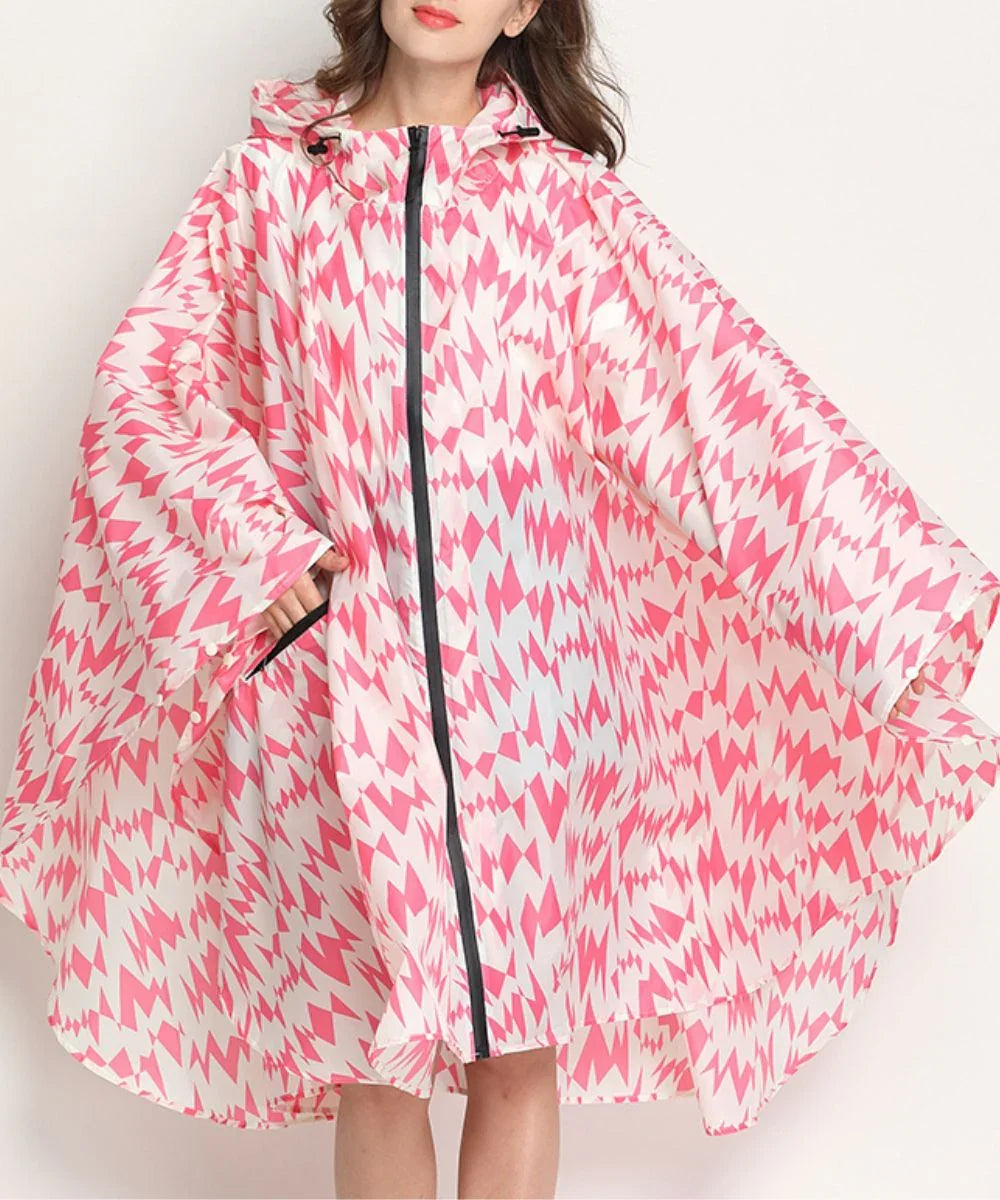 Poncho imperméable rose et blanc à motifs géométriques, idéal pour l'été ou l'hiver