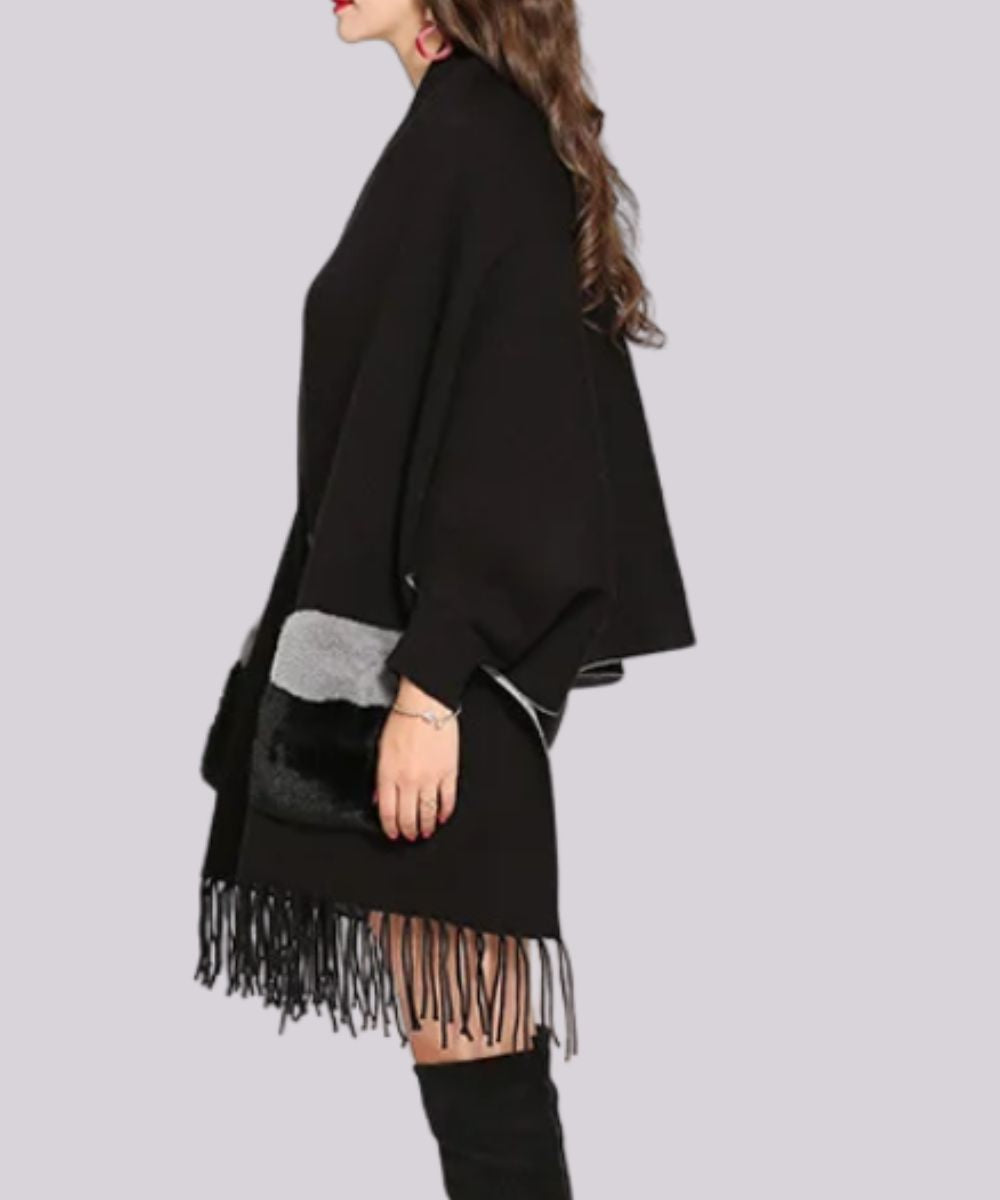 Poncho Noir Femme Cachemire - Planète Poncho