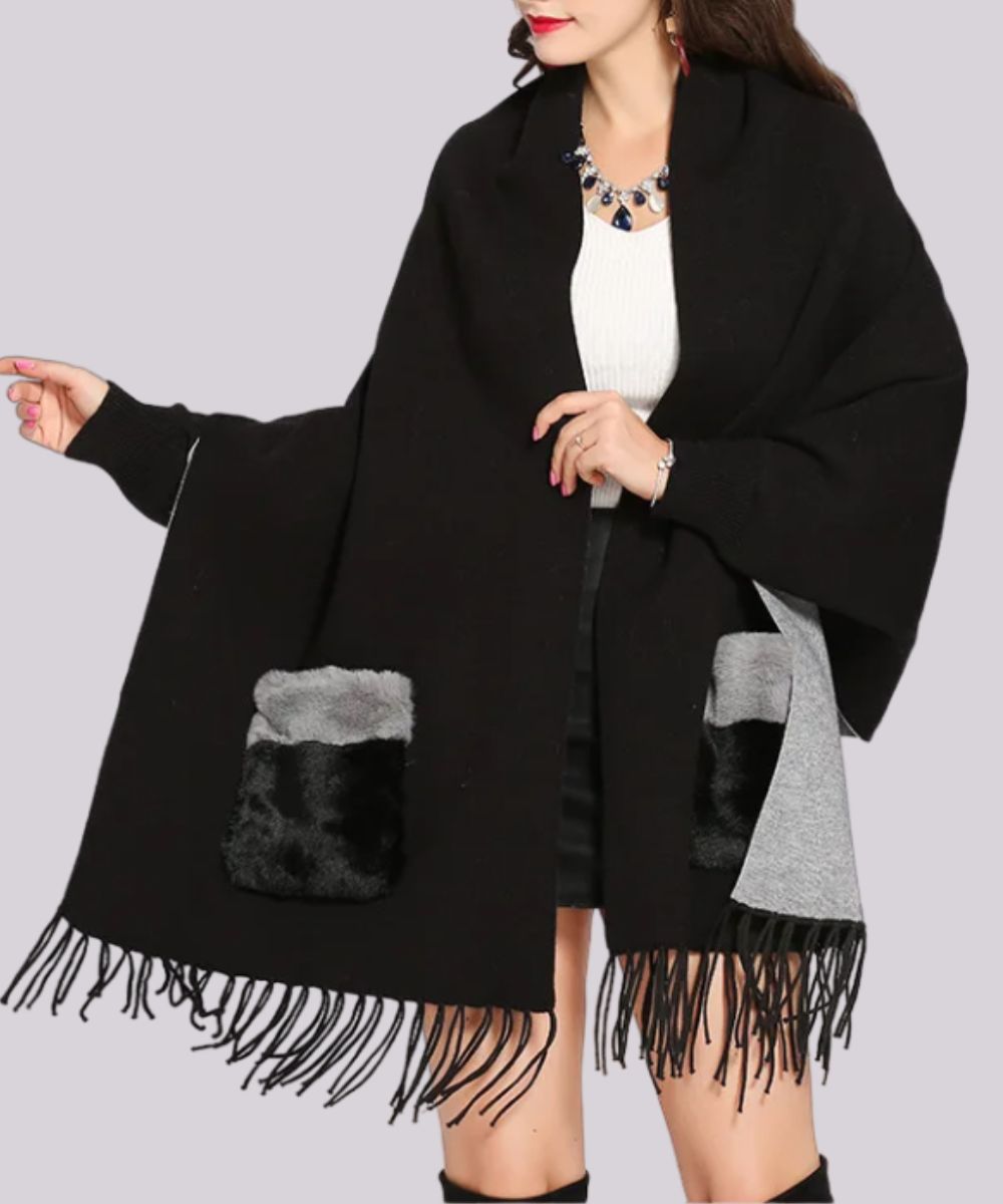 Poncho Noir Femme Cachemire - Planète Poncho