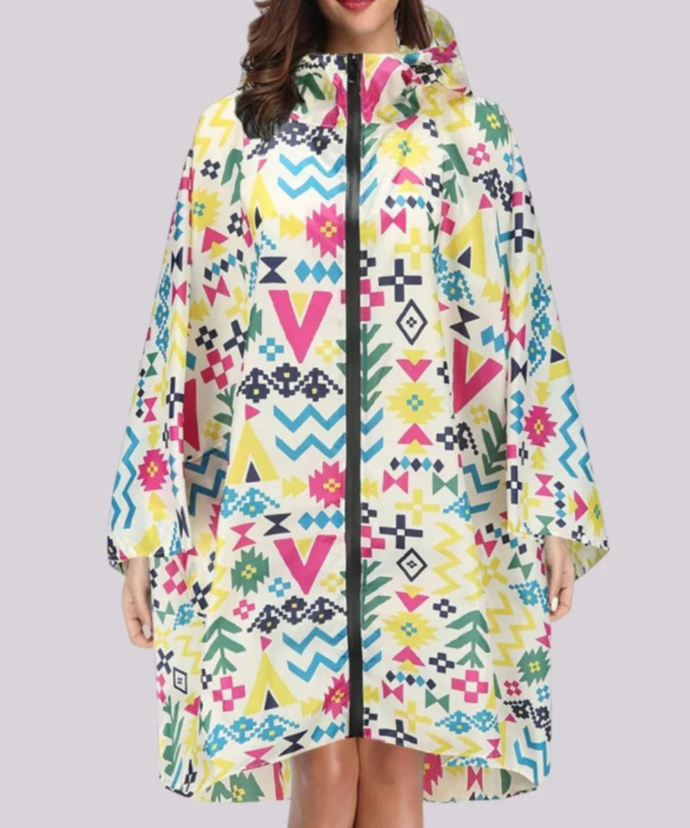 Poncho imperméable coloré à motifs géométriques pour femme