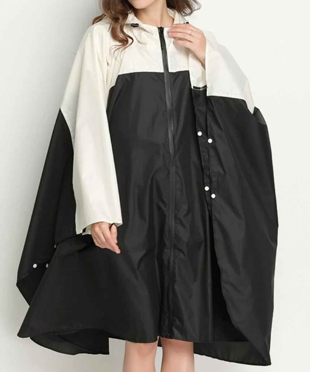 Poncho imperméable noir et blanc, idéal pour l'été ou l'hiver, élégant et pratique