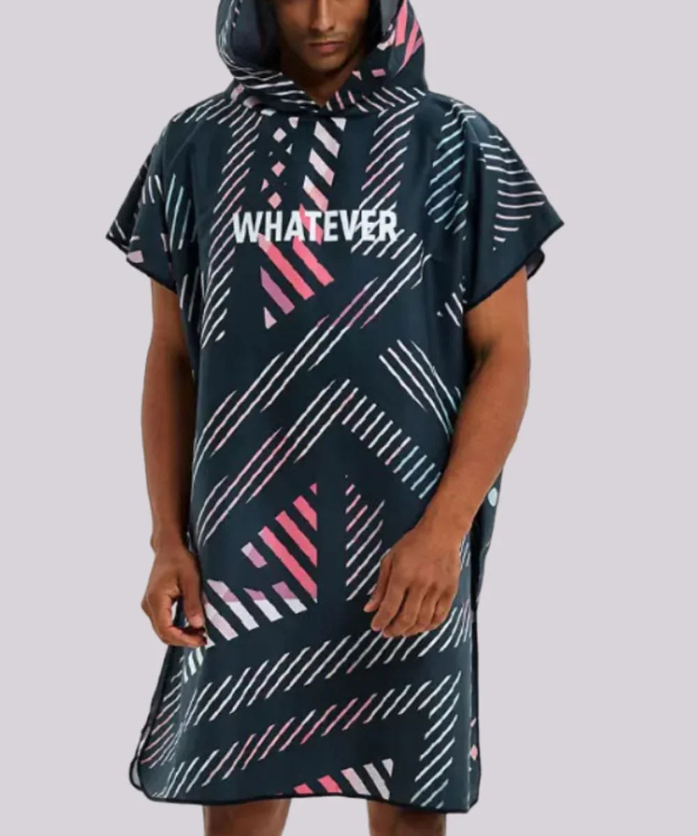 Poncho imperméable à capuche avec motif graphique et inscription 'WHATEVER', idéal pour l'été ou l'hiver