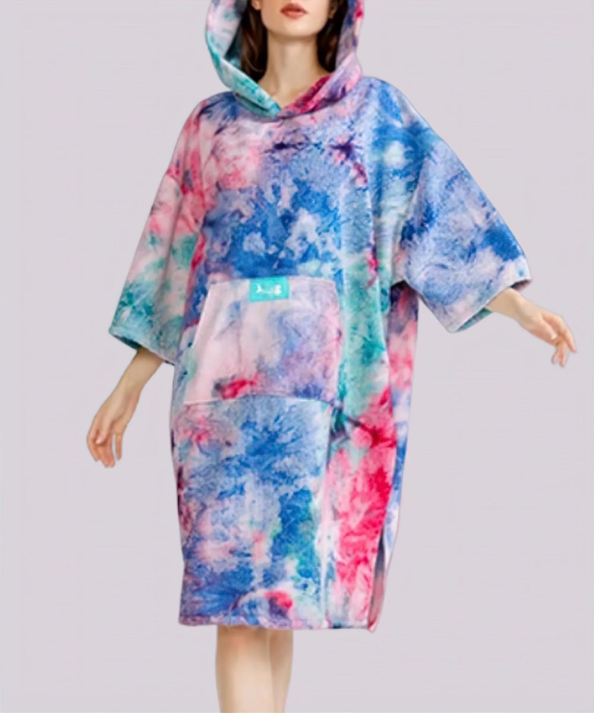 Poncho à capuche tie-dye multicolore avec poche, idéal pour l'été ou l'hiver, imperméable et élégant